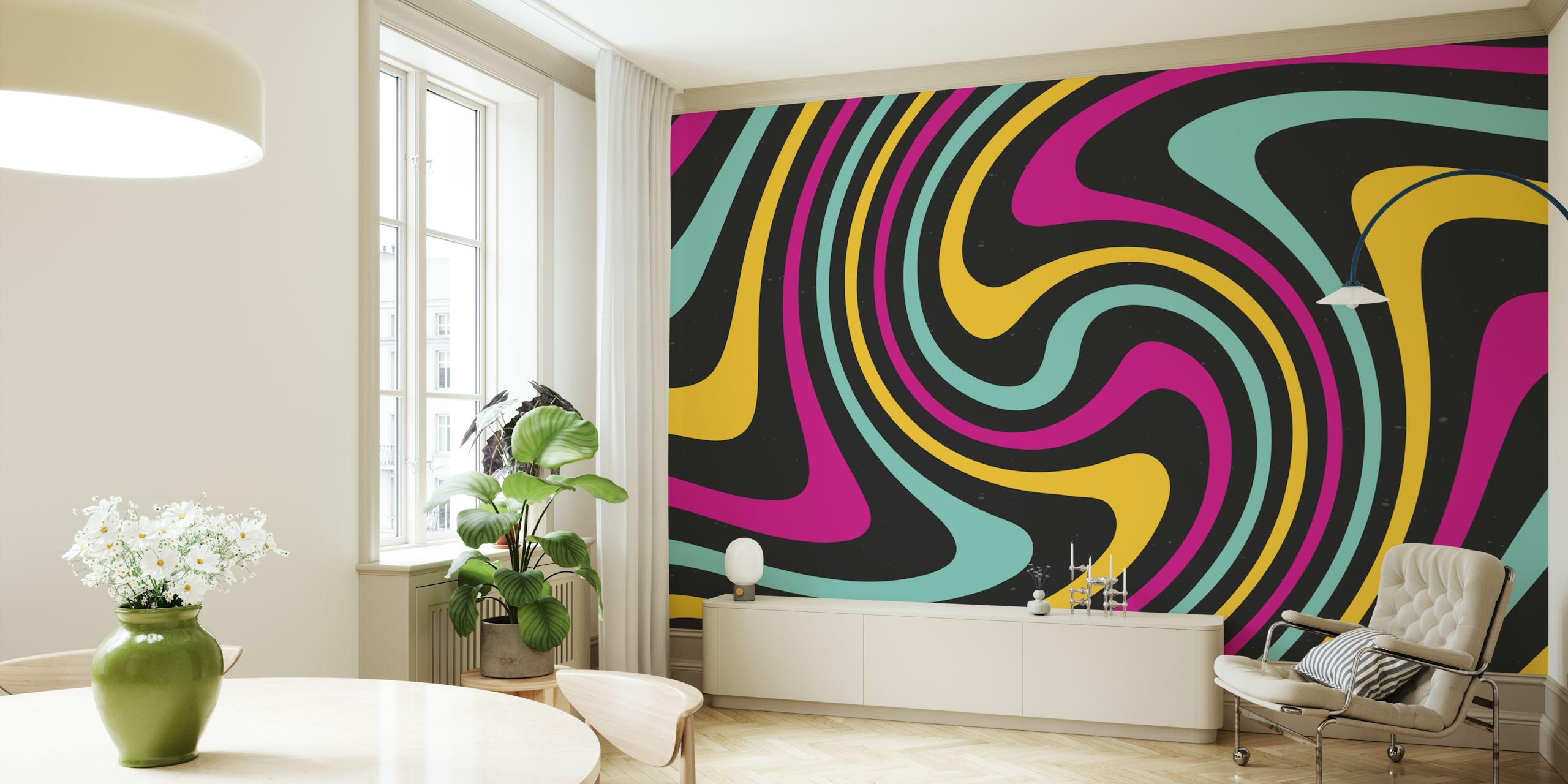 Colorful abstract wallpaper design in a room